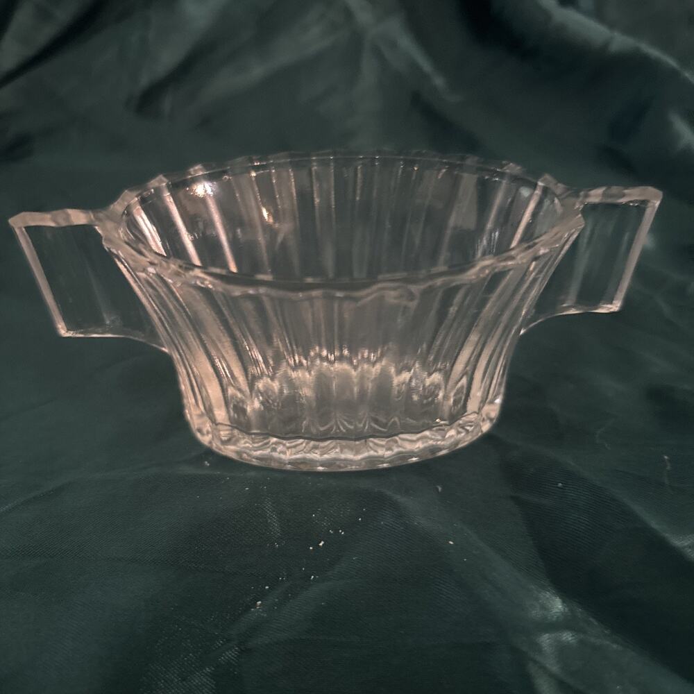 Heisey Glass Sugar Bowl Ribbed Clear 2 Inch tall Solid Handles